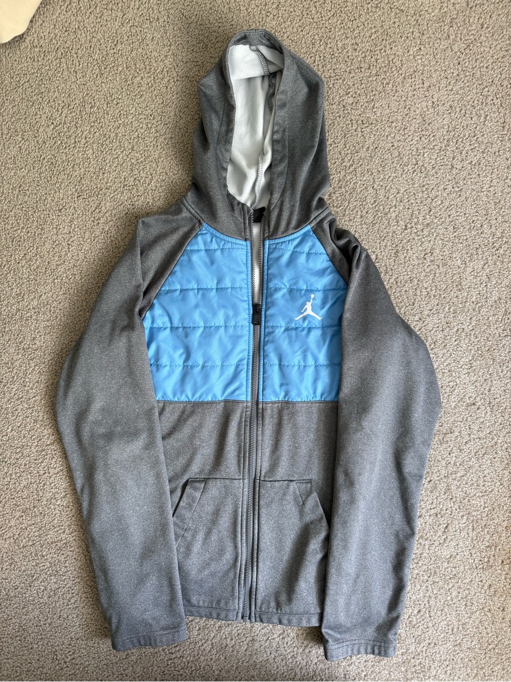 Jordan Gray & Blue Hoodie with Quilted Chest